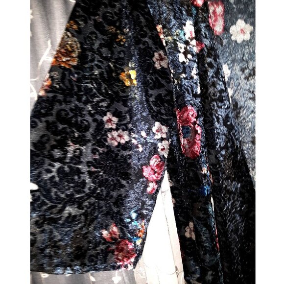 Velvet Floral Print Black Fringe Kimono Open Cardigan Sweater Duster Size 1X - Picture 2 of 7